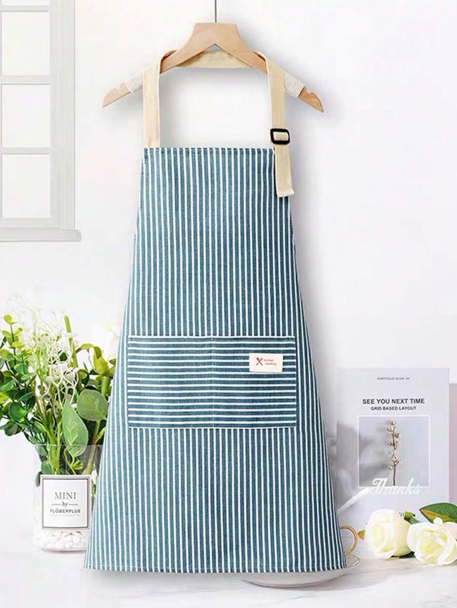 SHEIN 1 chiếc tạp dề sọc nhiều màu có thể điều chỉnh dành cho nam và nữ, tạp dề nấu ăn kiểu đơn giản có túi dành cho đầu bếp, người phục vụ, tạp dề nấu ăn trong bếp, tiệc nướng, thợ làm tóc, dụng cụ nhà bếp, có thể giặt bằng máy (sọc xanh) làm quà tặng Giáng sinh cho ngày lễ - Màu xanh lam - Xem 1