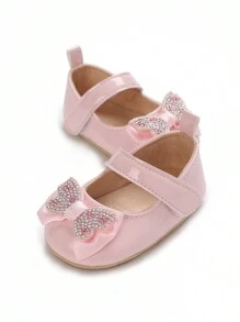 Giày đế bằng PU đa năng mùa xuân và mùa thu có trang trí hình con bướm cho trẻ sơ sinh và trẻ nhỏ - Hồng - Xem 2