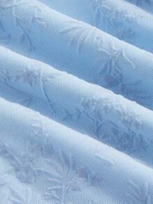 SHEIN MOD 大尺碼花印後綁蝴蝶結鈴蕾袖長袖短裙 - 淺藍色 - 查看 4