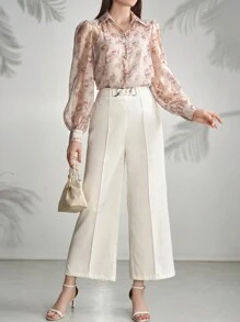 Modelyn Women's Elegant Floral Print Long Sleeve Shirt With Turn-Down Collar - Multicolor - View 5