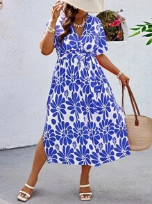 Flirla Đầm Maxi in họa tiết ngẫu nhiên thường ngày cỡ lớn cho nữ - Nhiều màu - Xem 3