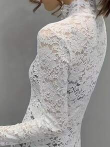 Spring/Summer Slim Fit High Neck Sexy Lace Top With Stretch