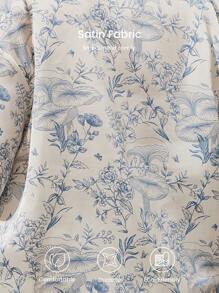 LUVLETTE Bộ đồ ngủ nữ ngắn bằng vải satin họa tiết hoa Plus - Xanh và trắng - Xem 7