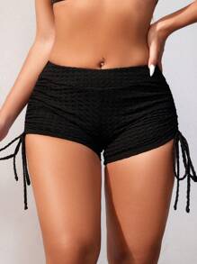 SHEIN Swim Women's Solid Color Drawstring Beach Shorts Bikini Bottoms With Side Ties, Summer Swimwear