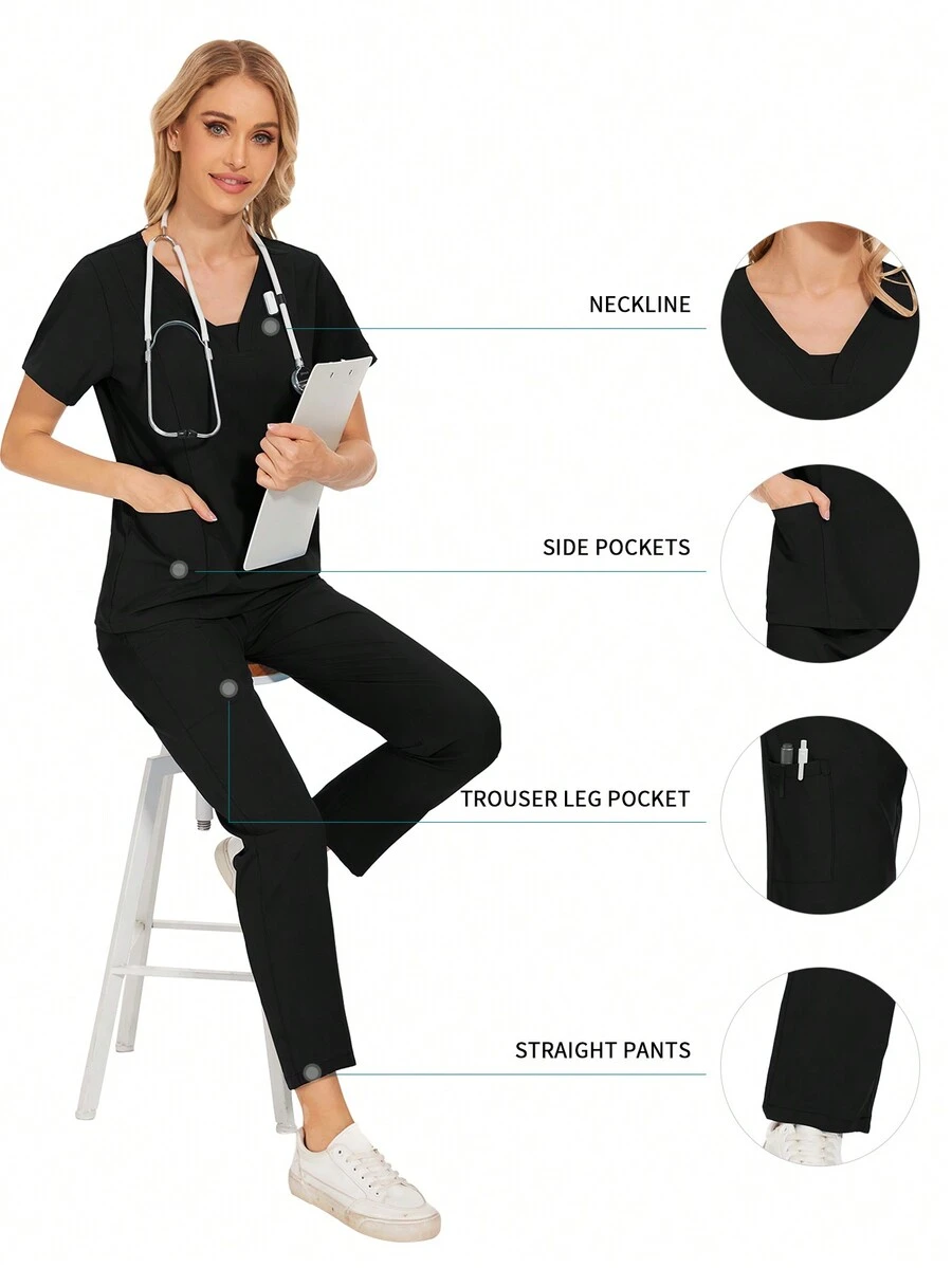 Uniform Nurse Women Costume Scrub Top Joggers Sets Nursery Children's Playground Work Wear Comfortable Suit Uniforms - Black - View 1