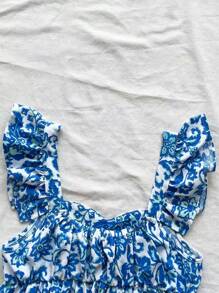Soleia 女式假日藍白印花短袖上衣 - 藍白色 - 查看 11