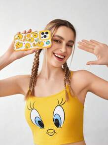 LOONEY TUNES X SHEIN 崔弟图案半透明黄边时尚手机壳适用于 15、 12 Pro Max、 14 Pro Max、 XR 手机壳礼物