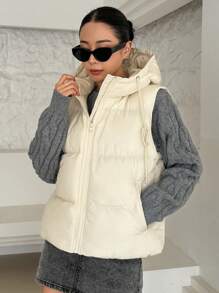 DAZY Women's Basic Solid Color Sleeveless Padded Coat For Daily Wear, Padded Vest, Women Winter Coat