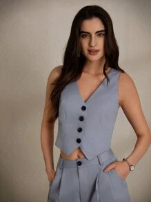 Aveloria Modichic 3pcs Lady's Summer Commuting Style Solid Color Suit Set For Work, Including Jacket, Vest And Pants - Grey - View 5