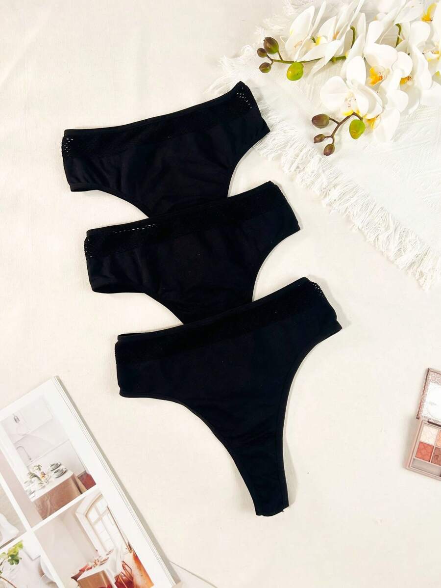 Quần lót tam giác cơ bản hàng ngày màu trơn cho nữ, gói 3 chiếc - màu đen - Xem 1