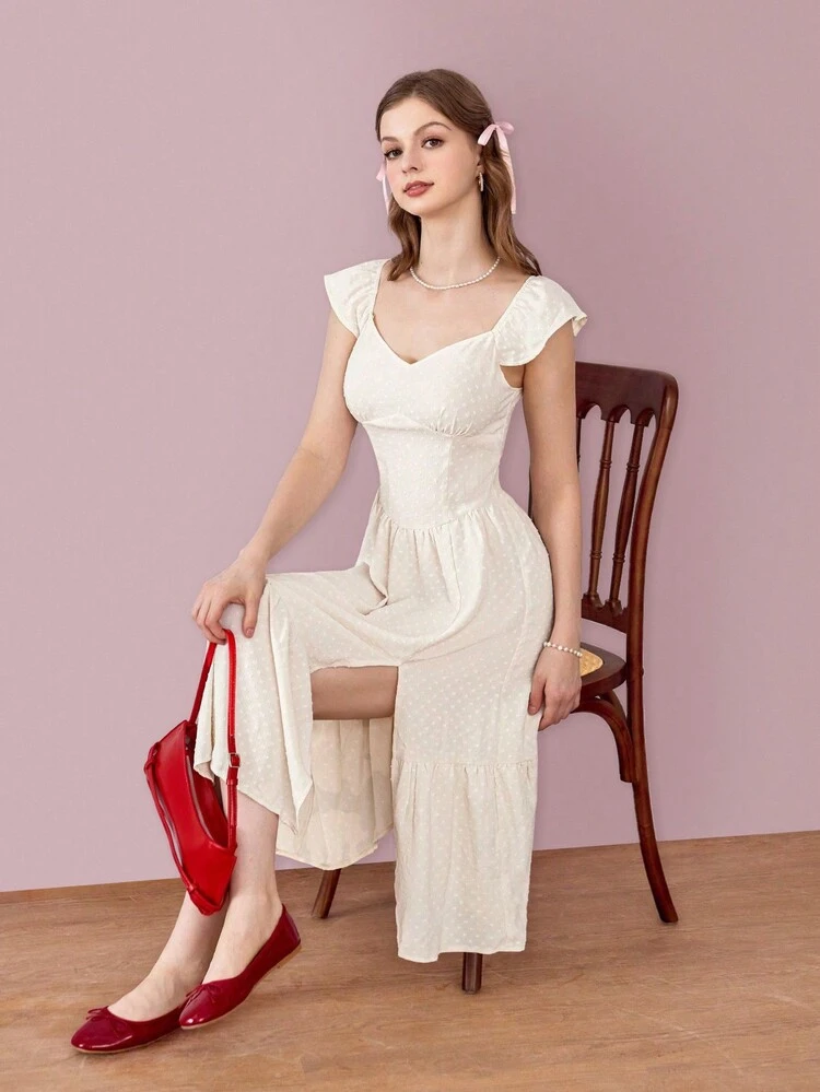 Cap Sleeve Slit Hem Patchwork Dress With Flutter Sleeves