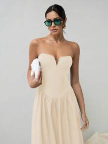 COSMINA Women V-Neck Elegant Bustier Corset Maxi Old Money Style Elegant Dress With Oversized Old Money Style Elegant Dress For Formal Occasions FAll