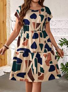 EMERY ROSE Plus Size Women's Summer Countryside Random Printed Simple Daily Dress