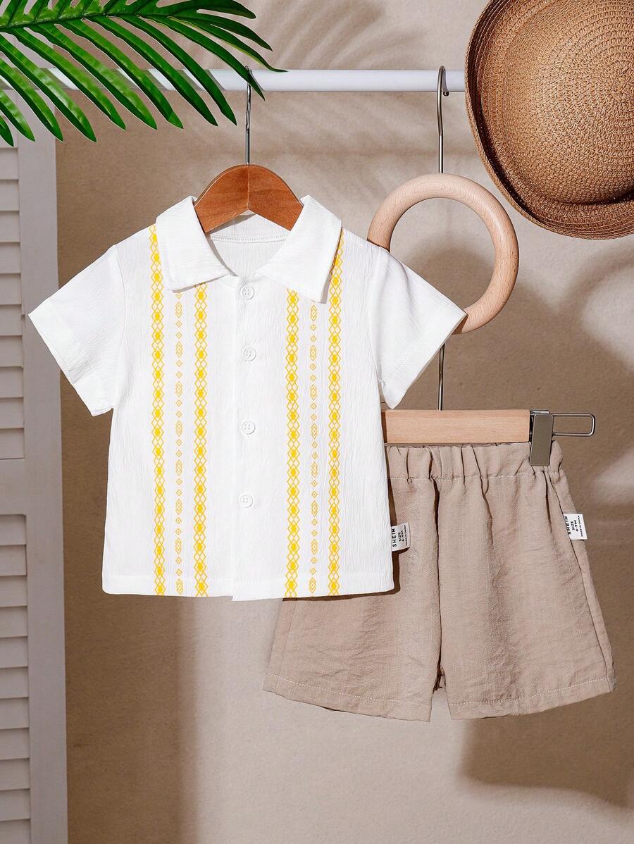 Baby Boy's Fashionable Short-Sleeved Shirt And Shorts Set - Khaki - View 1