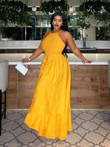 Slaydiva Plus Size Strapless Printed Ruffle Hem Split Beach Dress - Multicolor - View 6