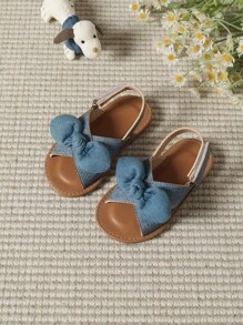 女孩可愛藍色蝴蝶結公主風扁平寶寶涼鞋，夏日理想之選 - 藍色 - 查看 5