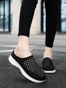 Zapatillas tipo mule para mujer, cómodas, transpirables y ligeras, con plataforma, zapatos casuales de malla para caminar - Negro - Ver 1
