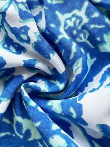 Soleia 女式假日藍白印花短袖上衣 - 藍白色 - 查看 6