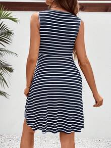 SHEIN 孕婦日常短款修身連身裙，圓領款式 - 藏蓝色 - 查看 2