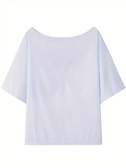 SHEIN LUNE Women's Spring/Summer Loose Fit Anchor Print Off-Shoulder Casual T-Shirt