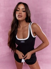 MISSGUIDED Street Logo Ribbed Contrast Binding Tank Top - Black - View 4