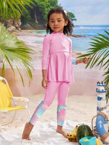 Young Girl Cute Two-Piece Top Style Tankini Set - Multicolor - View 7