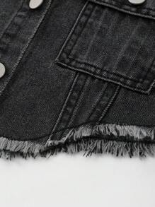 SHEIN Tween Girls' Casual Fringed Short Denim Jacket,Holiday,Summer,Travel