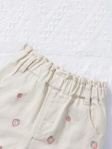 SHEIN Schattige geborduurde spijkershort voor jonge meisjes - Abrikoos - Bekijken 6