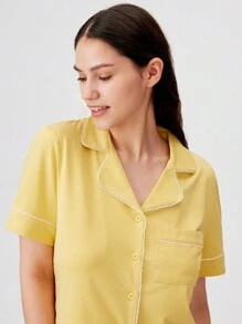 LUVLETTE Conjunto de pijama largo básico de mujer dama de honor de algodón suave y modal color amarillo jengibre. Juegos de salón para mujer con pantalones con bolsillos