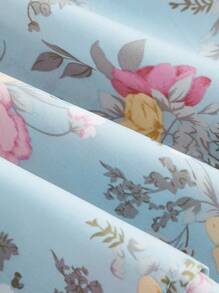 SHEIN MOD Conjunto de top de cuello halter y falda con línea A de talla grande con estampado floral vintage, verano