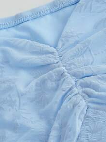 SHEIN MOD 大尺碼花印後綁蝴蝶結鈴蕾袖長袖短裙 - 淺藍色 - 查看 3
