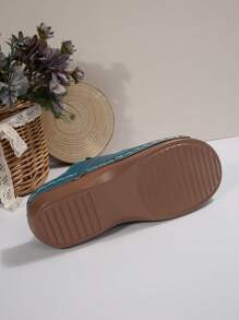Women's Plus Size Bowknot Closed Toe Slippers, Brown, Wedge Heel And Platform Sandals