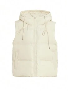 DAZY Women's Basic Solid Color Sleeveless Padded Coat For Daily Wear, Padded Vest, Women Winter Coat