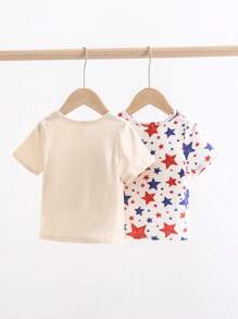 Cozy Pixies Baby Girl 2pcs/Set Soft Knitted Short Sleeve Tee With Letter & Star Patterns Print - Multicolor - View 2