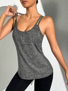 Easithlete Women's Yoga Tank Top With Built-In Bra Padding, 2 In 1 Running Fitness Sleeveless Top, Backless Sport Top For Workout Fitted Shirt - Dark Grey - View 6