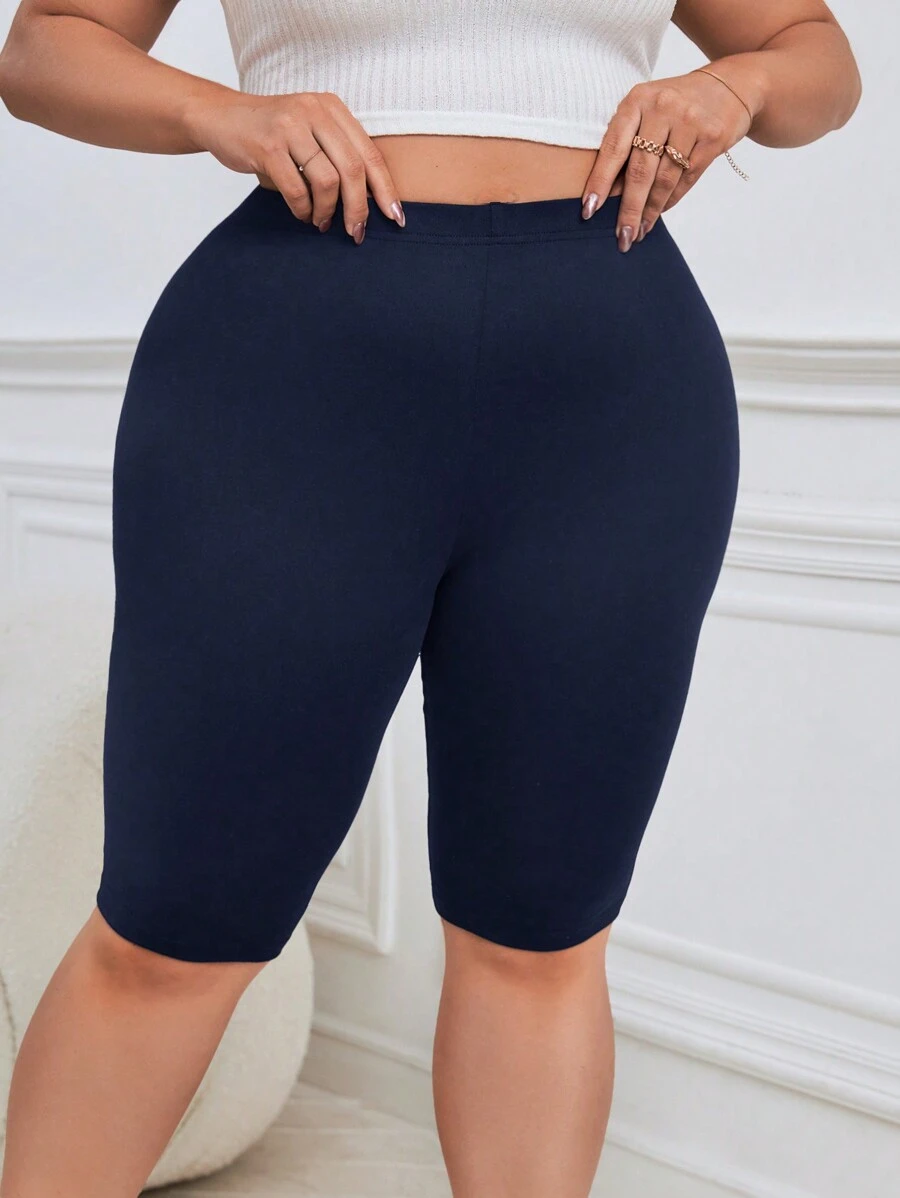 SHEIN Essnce Mallas cortas de unicolor casuales de tallas grandes de primavera/verano - Azul - Ver 1