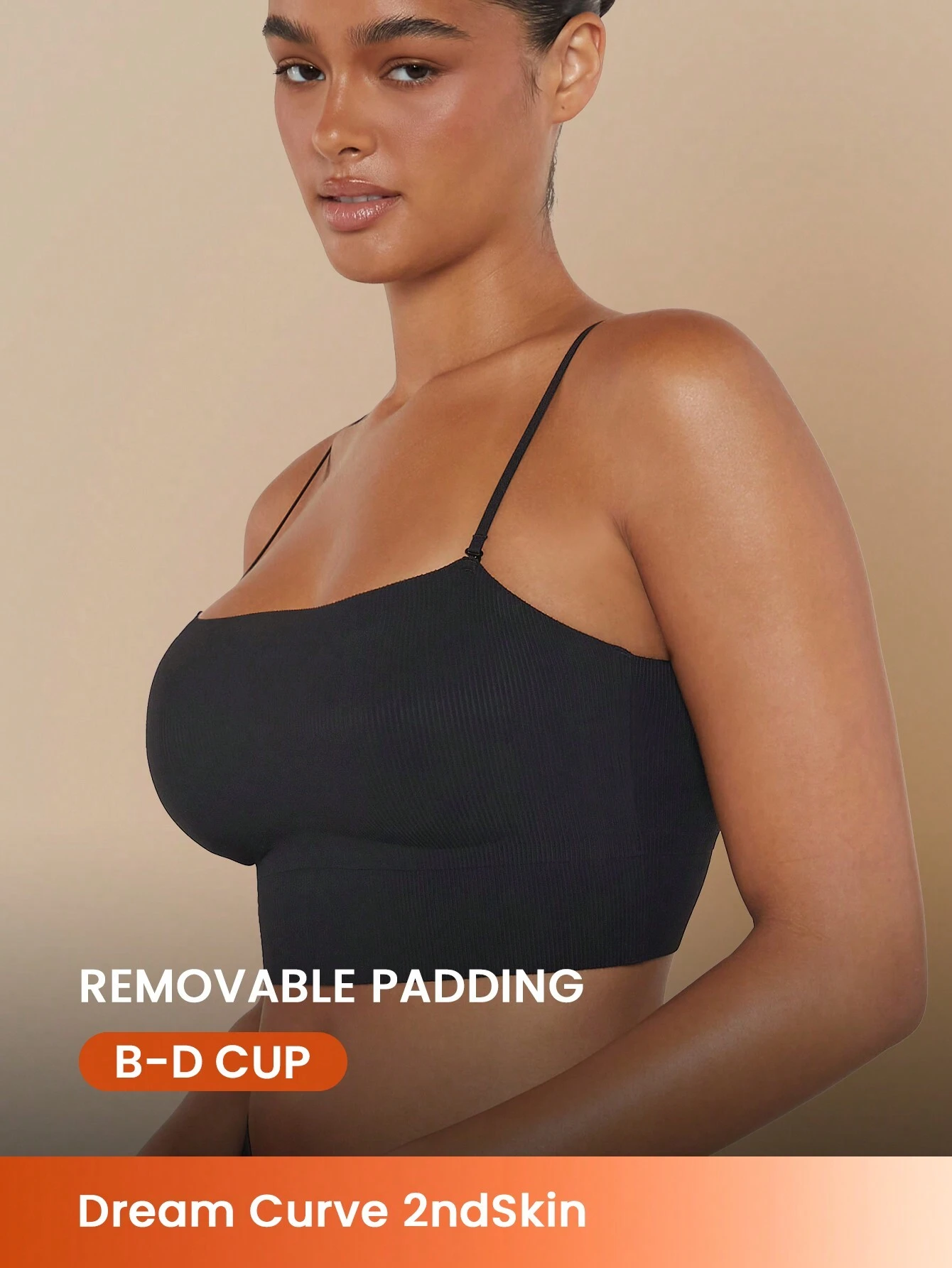 Dream Curve 2ndSkin Black Wireless Seamless Built-In Bra Backless Lounge Basic Sports Workout Lingerie As Outerwear SizeFreedom Camisole Tube Tanktop Outfits Comfortable Must-Haves Also Suitable For Teen Girl & Young & Kid Bra-Free Cami