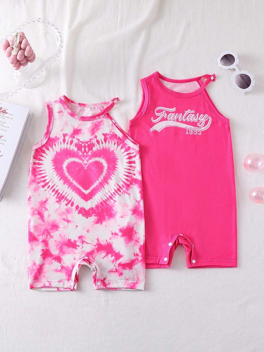 Fashionable Artistic Design Heart Printed Princess Style Romper For Baby Girls
