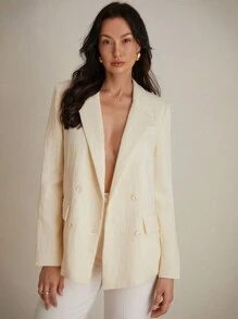 Aveloria Modichic Minimalist Texture Double-Breasted Commuter Blazer, Versatile Long Sleeve Suit Jacket - White - View 7