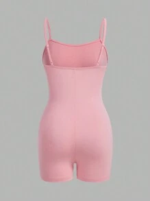 SHEIN Essnce Women's Summer Casual Solid Color Spaghetti Strap Skinny  Knitted Solid Color Cami Romper Set, 5pcs Airport Outfit Sport - Multicolor - View 8