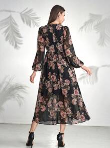 Modelyn Women's Random Printed Simple Long Sleeve Daily Dress - Multicolor - View 3