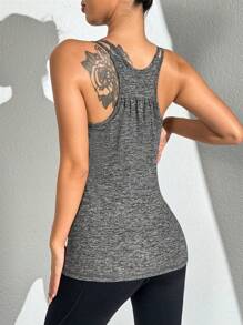 Easithlete Women's Yoga Tank Top With Built-In Bra Padding, 2 In 1 Running Fitness Sleeveless Top, Backless Sport Top For Workout Fitted Shirt - Dark Grey - View 2