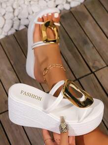 Giày sandal đế xuồng polyurethane tăng chiều cao mới dành cho nữ, nhẹ, thoải mái, giúp bạn trông cao hơn ngay lập tức, phù hợp với trang phục mùa xuân hè. - trắng - Xem 1