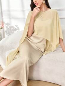 Modelyn 女士纯色简约夏季吊带连衣裙和蝙蝠袖夹克两件套 2 件套 - 香檳色 - 查看 1