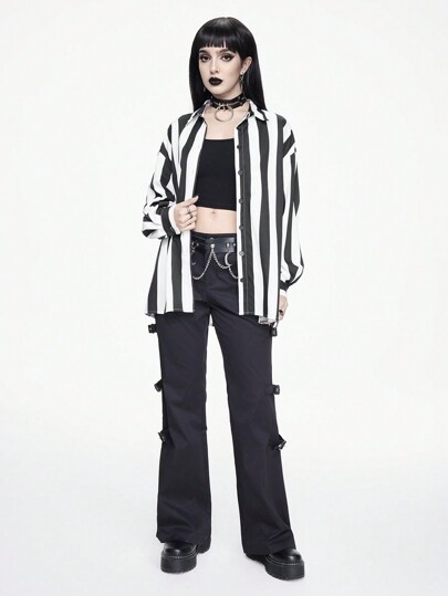 Goth Camisa holgada de mujer casual con rayas anchas de estilo gótico para el trabajo, la escuela