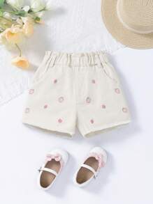 SHEIN Schattige geborduurde spijkershort voor jonge meisjes - Abrikoos - Bekijken 1