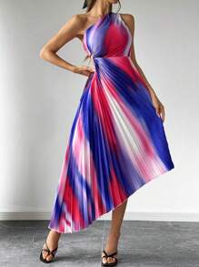 SHEIN Privé Thời trang mùa hè ombre Cổ bất đối xứng Khoét eo Váy xòe viền bất đối xứng - Nhiều màu - Xem 6