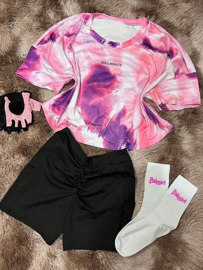Gameset SHEIN Sport 休闲风格扎染运动套装机场装健身女士套装