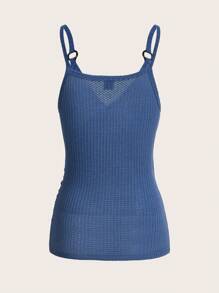 SHEIN LUNE Women's V-Neck Round Ring Linked Casual Camisole Top - Blue - View 2