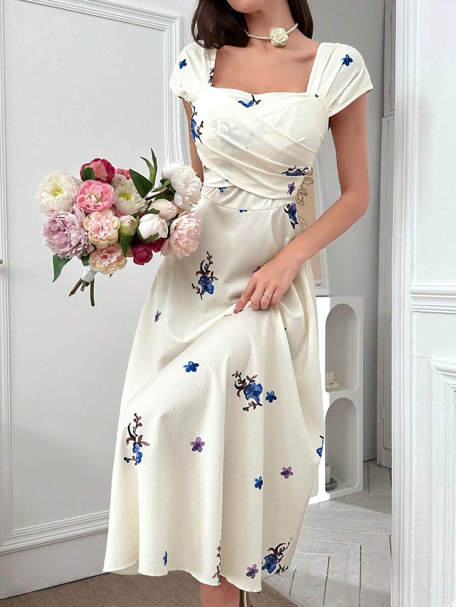 Modelyn Đầm Maxi Mùa Hè In Hoa Thanh Lịch Cho Nữ Đầm Dạ Hội Dài - Màu be - Xem 1
